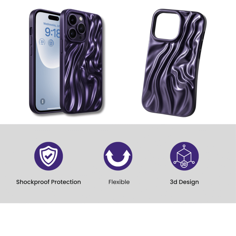 iPhone 15 Back Cover in Royal Purple | Sculpted Wave Texture with Shockproof Design & Sleek Fit - Image 4