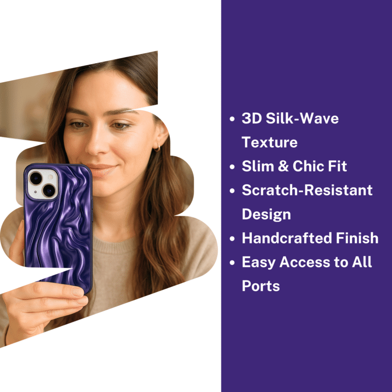 iPhone 15 Back Cover in Royal Purple | Sculpted Wave Texture with Shockproof Design & Sleek Fit - Image 5
