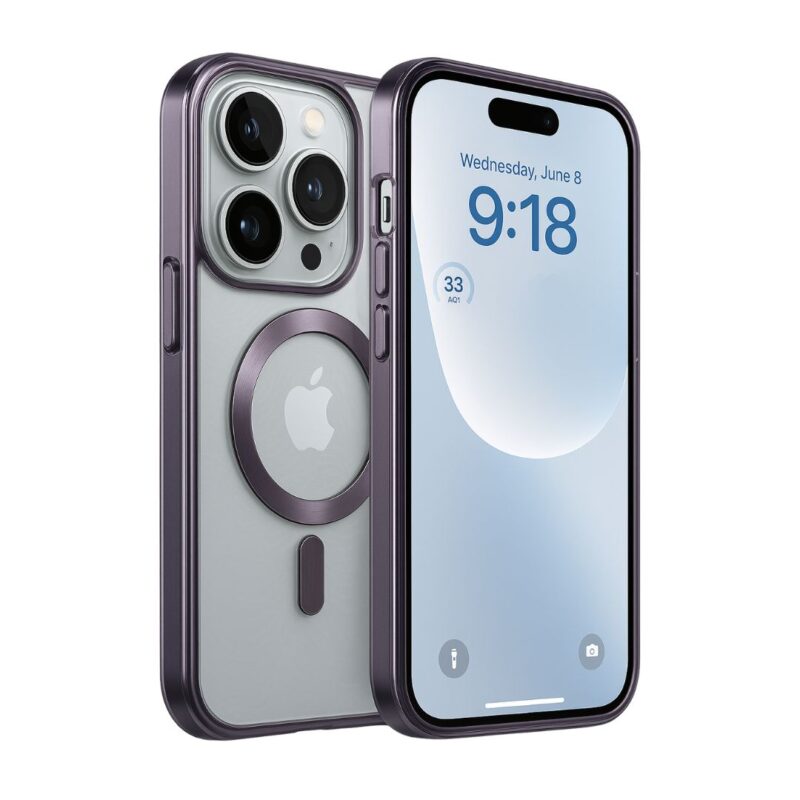 MagSafe-Compatible iPhone 14 Pro Cover with Camera Protection – Purple Transparent Shield - Image 2