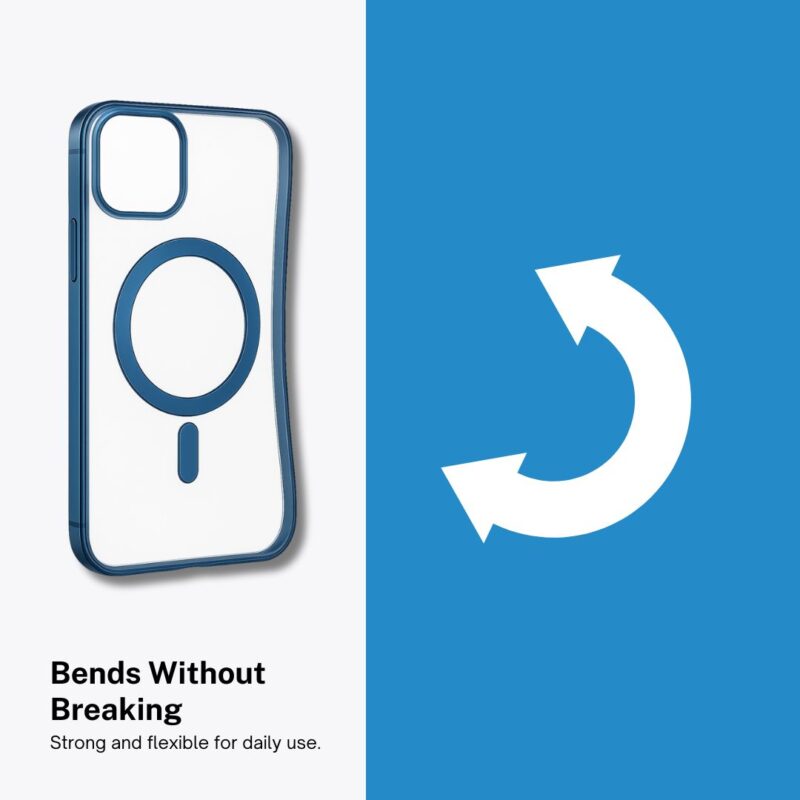 iPhone 14 Back Cover with MagSafe Support – Transparent Hard Back & Blue Bumper - Image 4
