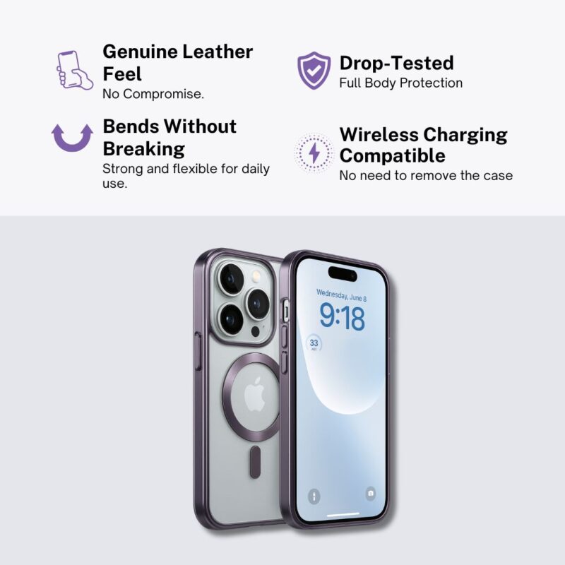 MagSafe-Compatible iPhone 14 Pro Cover with Camera Protection – Purple Transparent Shield - Image 4