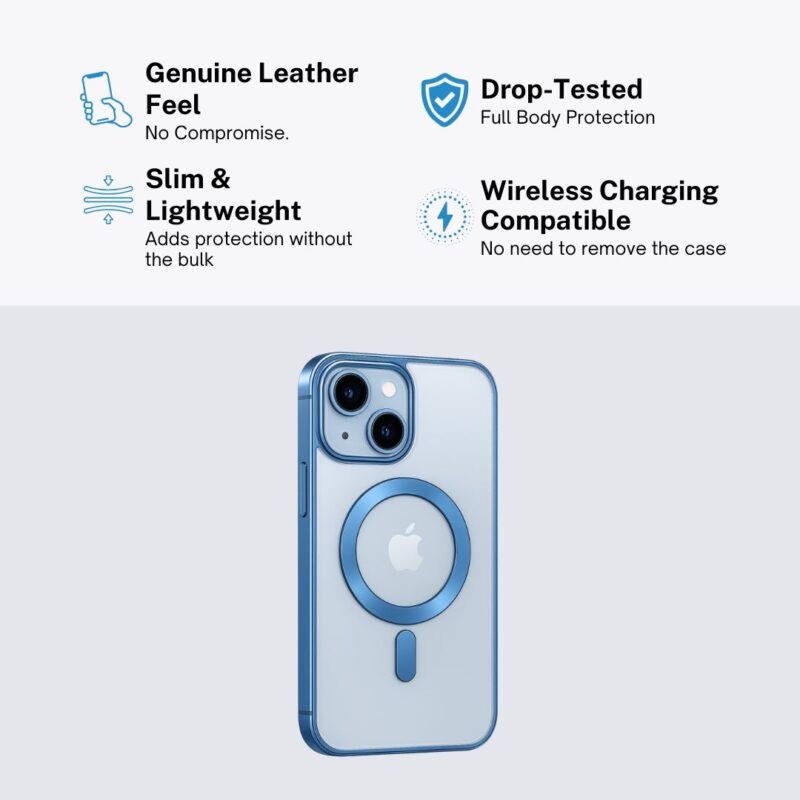 iPhone 14 Back Cover with MagSafe Support – Transparent Hard Back & Blue Bumper - Image 3