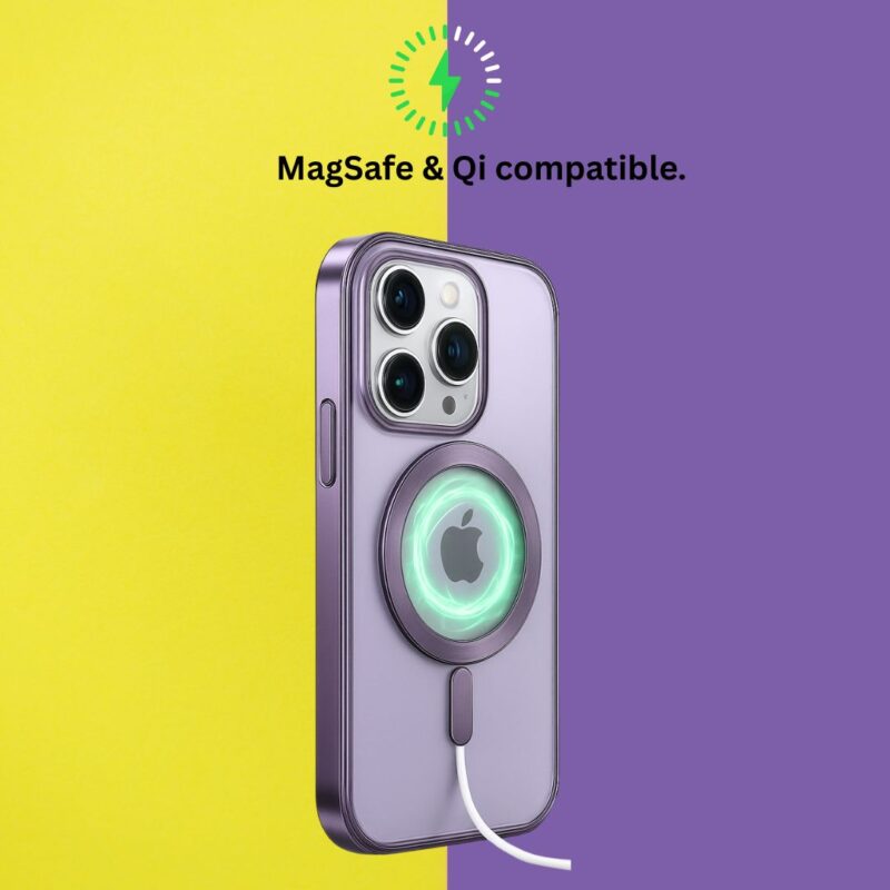 MagSafe-Compatible iPhone 14 Pro Cover with Camera Protection – Purple Transparent Shield - Image 5