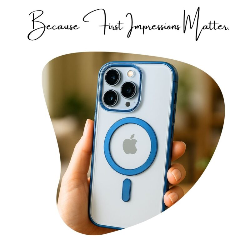 iPhone 14 Back Cover with MagSafe Support – Transparent Hard Back & Blue Bumper - Image 6