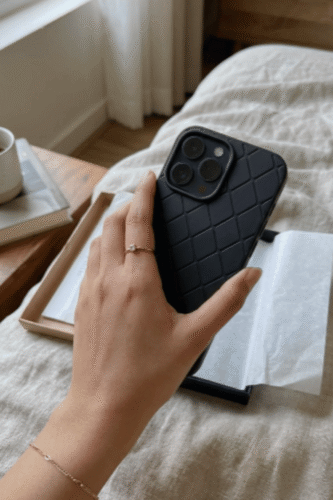 Matte Beige Quilted Diamond Pattern Case photo review