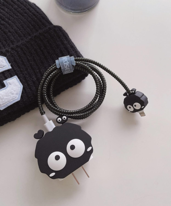 Cute Black Monster iPhone Charger Protector Set