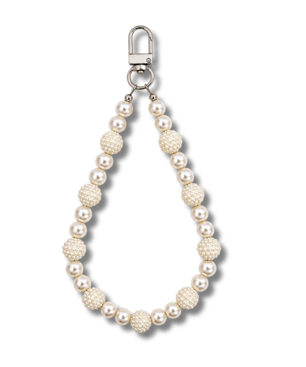 Cream Double Pearl Texture Beaded iPhone Chain Wrist Strap