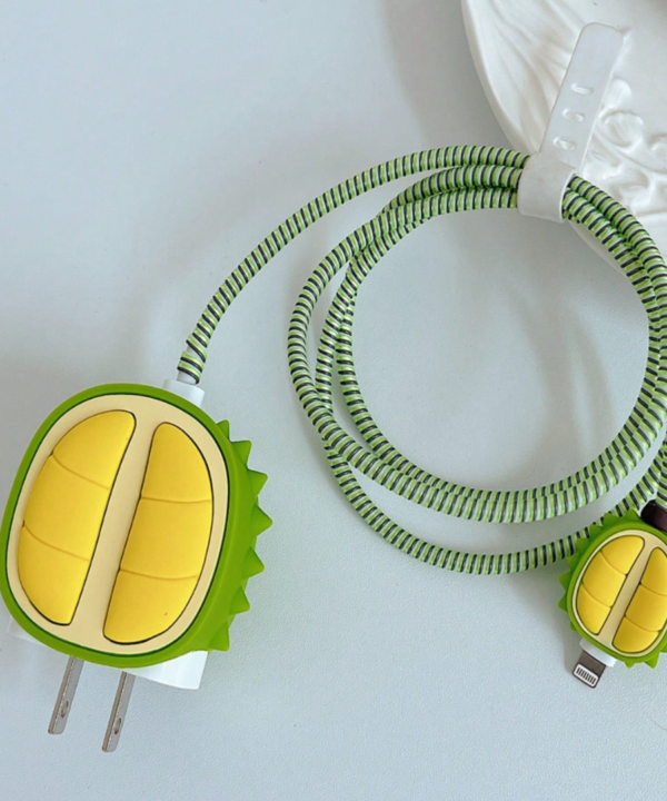 Durian Fruit Silicone iPhone Charger Case Protector Set