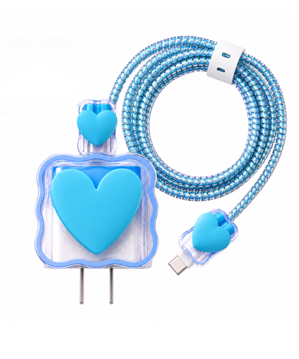 Blue Heart iPhone Charger Protector Set - Charged With Love