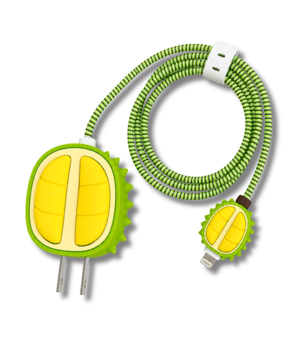 Durian Fruit Silicone iPhone Charger Case Protector Set