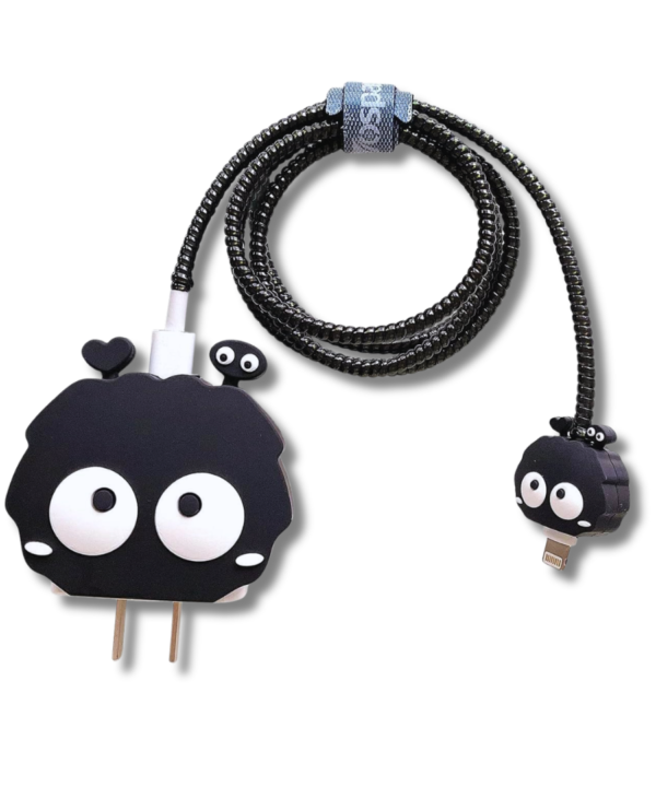 Cute Black Monster iPhone Charger Protector Set