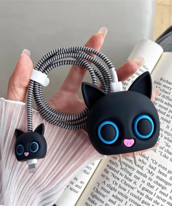 Midnight Meow Black Cat Charger Protector Set