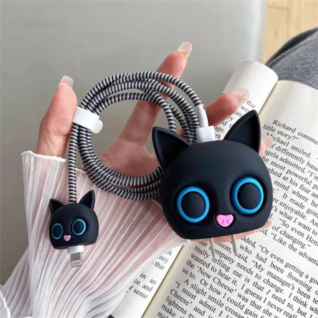 Midnight Meow Black Cat Charger Protector Set
