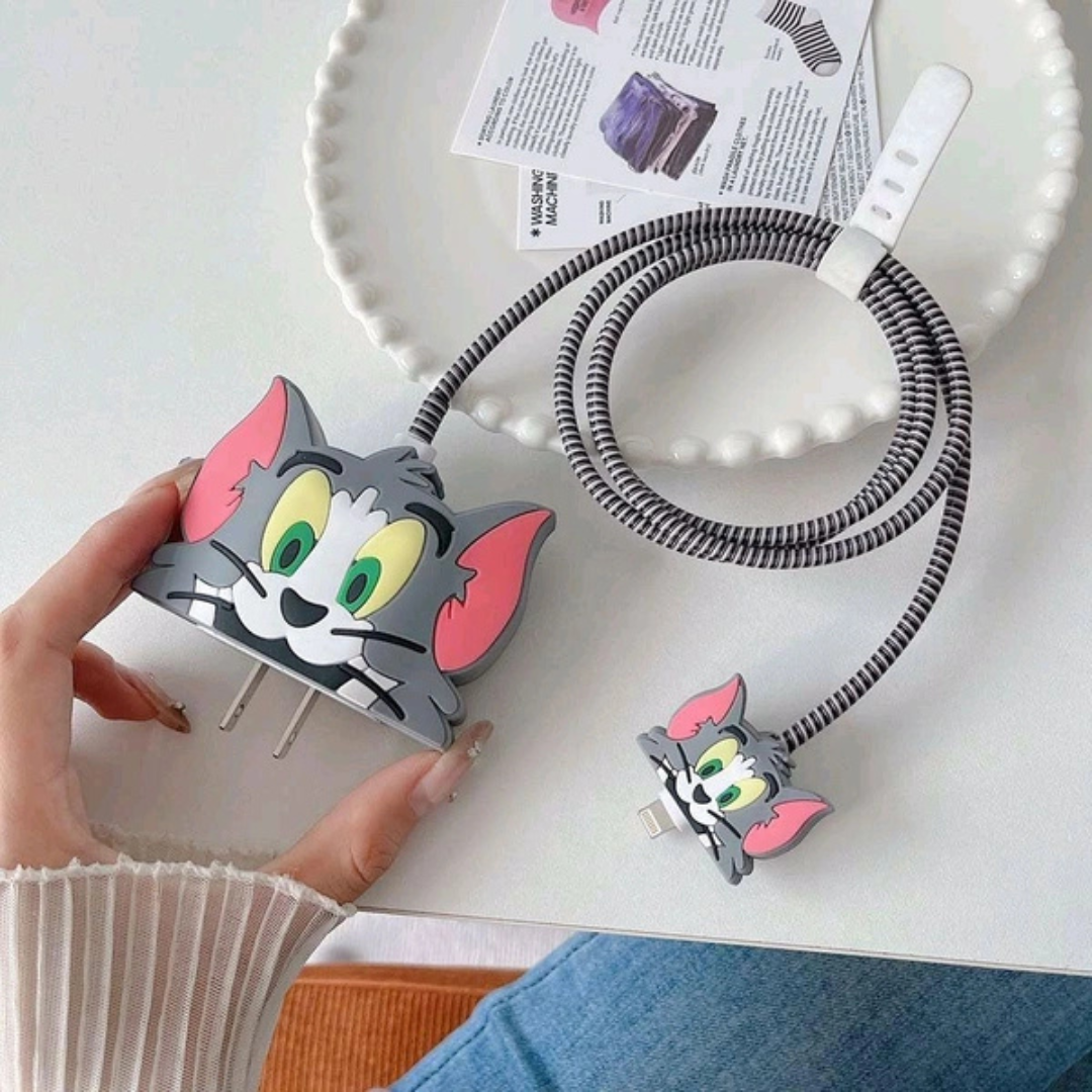 Tom Cat Cartoon Charger Protector Set